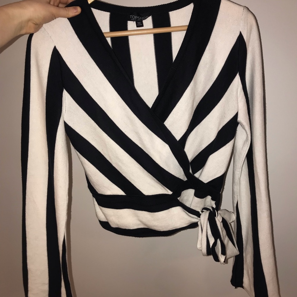 Top shop striped top with small bell sleeves